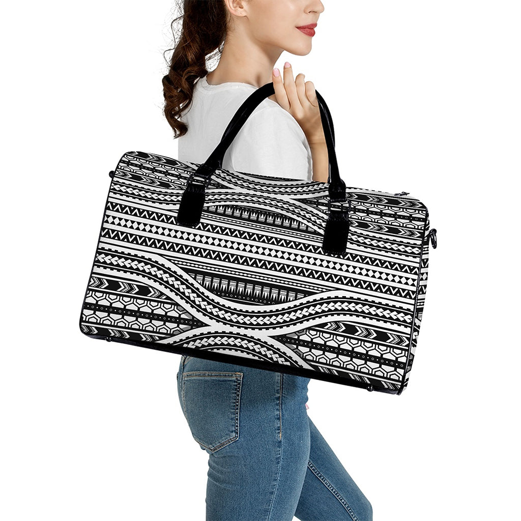 Maori Tattoo Polynesian Tribal Print Leather Duffle Bag