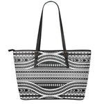 Maori Tattoo Polynesian Tribal Print Leather Tote Bag