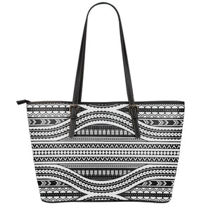 Maori Tattoo Polynesian Tribal Print Leather Tote Bag