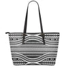 Maori Tattoo Polynesian Tribal Print Leather Tote Bag