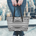 Maori Tattoo Polynesian Tribal Print Leather Tote Bag