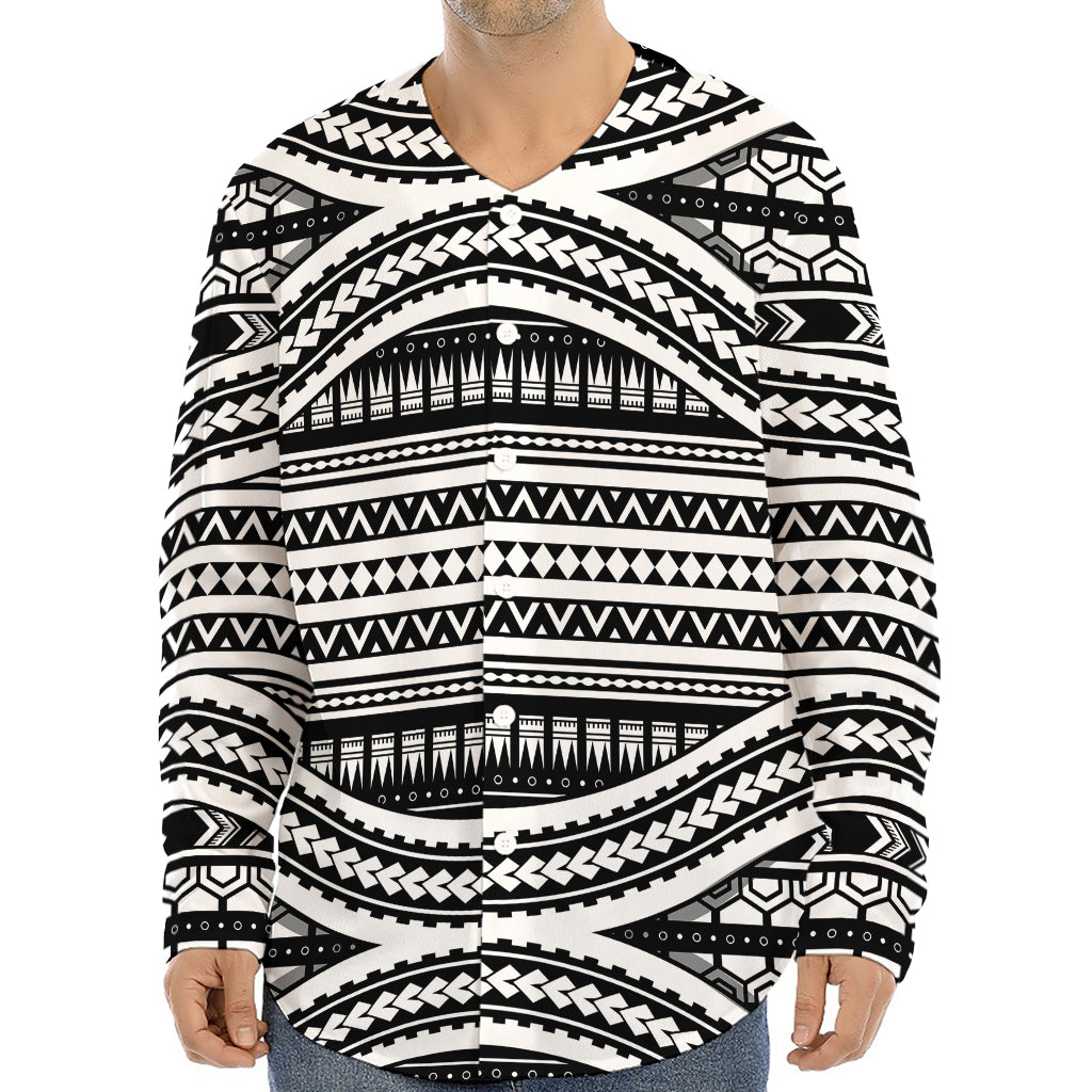 Maori Tattoo Polynesian Tribal Print Long Sleeve Baseball Jersey