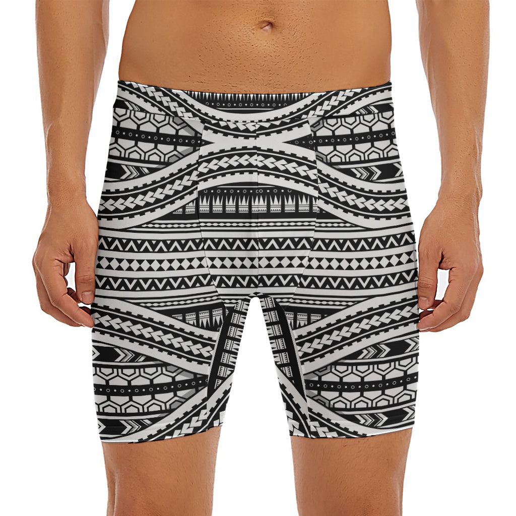 Maori Tattoo Polynesian Tribal Print Men's Long Boxer Briefs