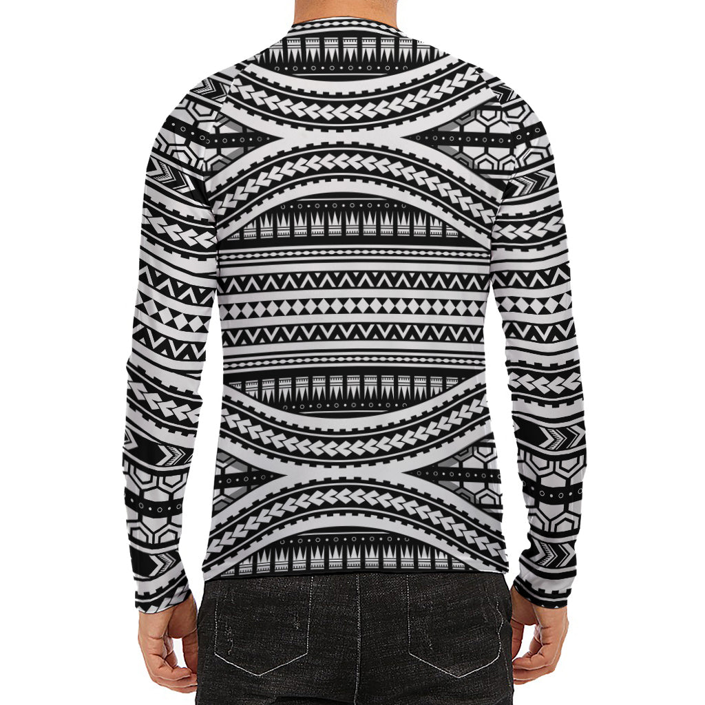 Maori Tattoo Polynesian Tribal Print Men's Long Sleeve Rash Guard