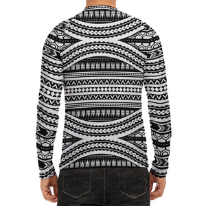 Maori Tattoo Polynesian Tribal Print Men's Long Sleeve Rash Guard