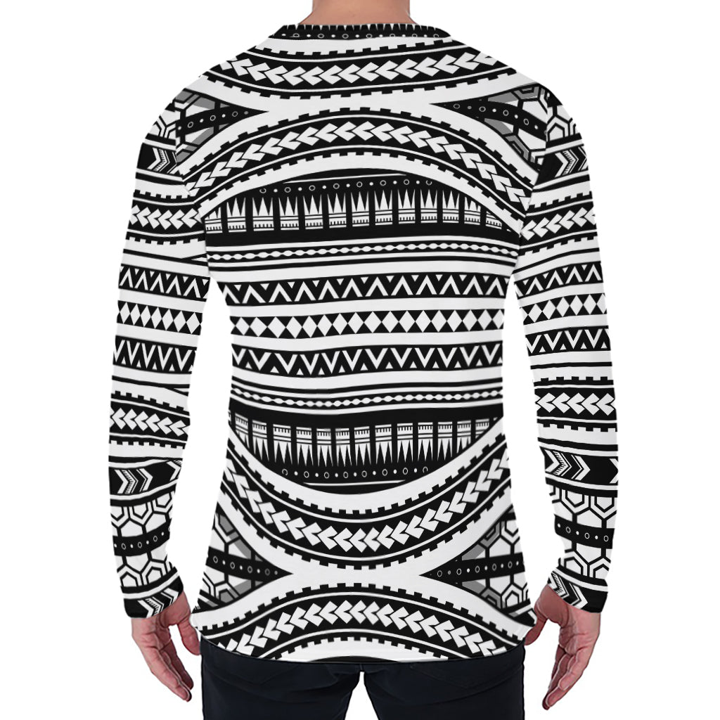 Maori Tattoo Polynesian Tribal Print Men's Long Sleeve T-Shirt