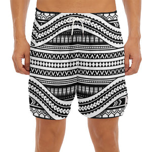 Maori Tattoo Polynesian Tribal Print Men's Split Running Shorts