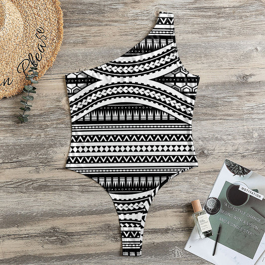 Maori Tattoo Polynesian Tribal Print One Shoulder Bodysuit