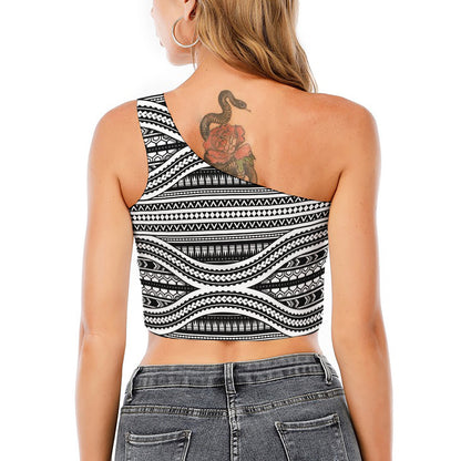Maori Tattoo Polynesian Tribal Print One Shoulder Crop Top