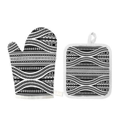 Maori Tattoo Polynesian Tribal Print Oven Mitt And Pot Holder Set