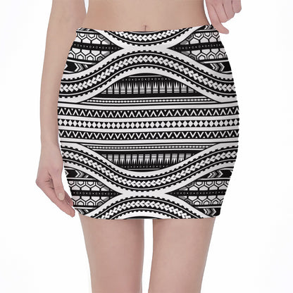 Maori Tattoo Polynesian Tribal Print Pencil Mini Skirt
