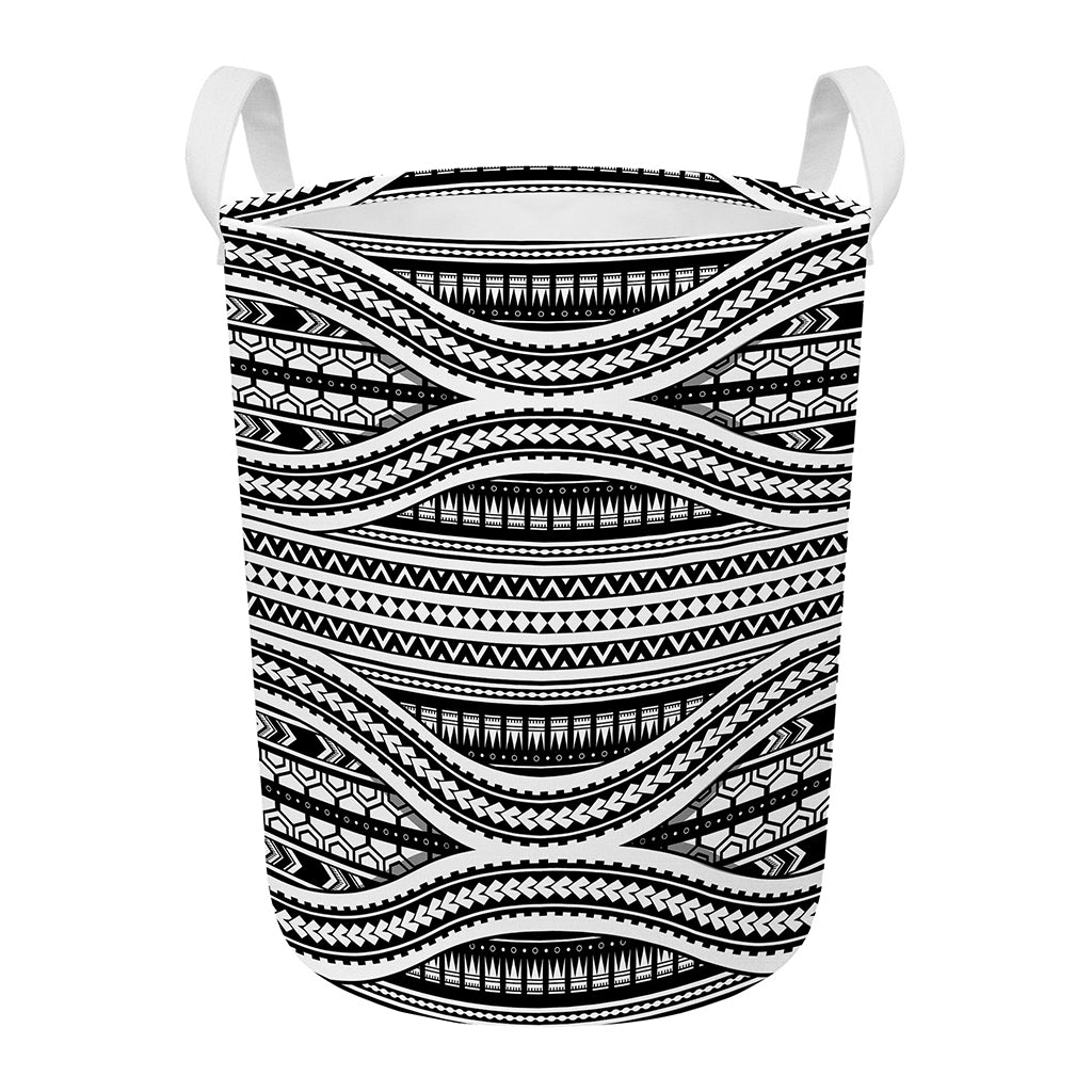 Maori Tattoo Polynesian Tribal Print Round Laundry Basket