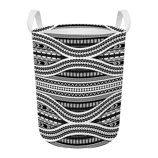 Maori Tattoo Polynesian Tribal Print Round Laundry Basket