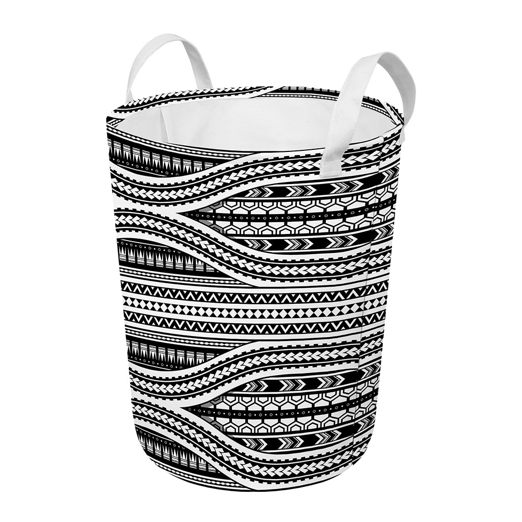 Maori Tattoo Polynesian Tribal Print Round Laundry Basket