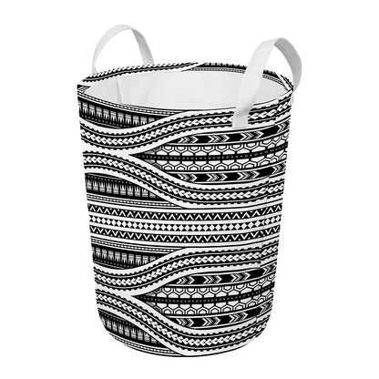 Maori Tattoo Polynesian Tribal Print Round Laundry Basket