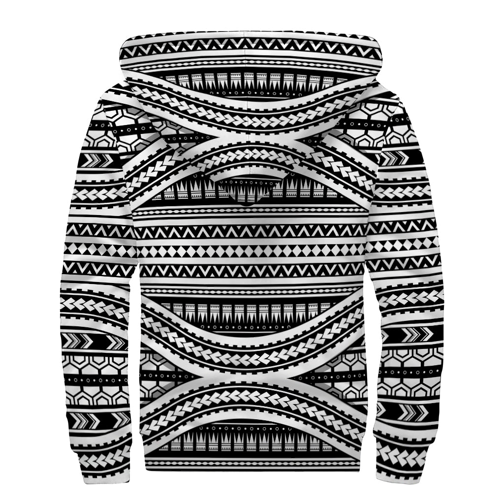 Maori Tattoo Polynesian Tribal Print Sherpa Lined Zip Up Hoodie