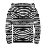 Maori Tattoo Polynesian Tribal Print Sherpa Lined Zip Up Hoodie