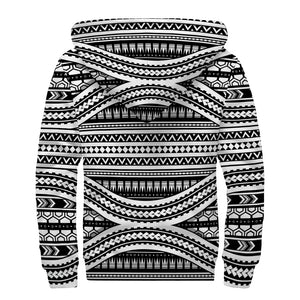 Maori Tattoo Polynesian Tribal Print Sherpa Lined Zip Up Hoodie