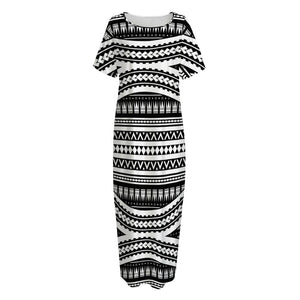 Maori Tattoo Polynesian Tribal Print Short Sleeve Long Nightdress