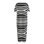 Maori Tattoo Polynesian Tribal Print Short Sleeve Long Nightdress