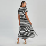 Maori Tattoo Polynesian Tribal Print Short Sleeve Maxi Dress