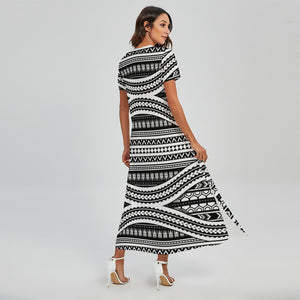 Maori Tattoo Polynesian Tribal Print Short Sleeve Maxi Dress