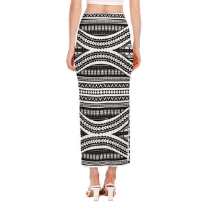 Maori Tattoo Polynesian Tribal Print Side Slit Maxi Skirt