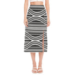 Maori Tattoo Polynesian Tribal Print Side Slit Midi Skirt