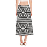 Maori Tattoo Polynesian Tribal Print Side Slit Midi Skirt