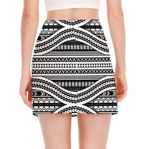 Maori Tattoo Polynesian Tribal Print Side Slit Mini Skirt