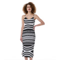 Maori Tattoo Polynesian Tribal Print Slim Fit Midi Cami Dress