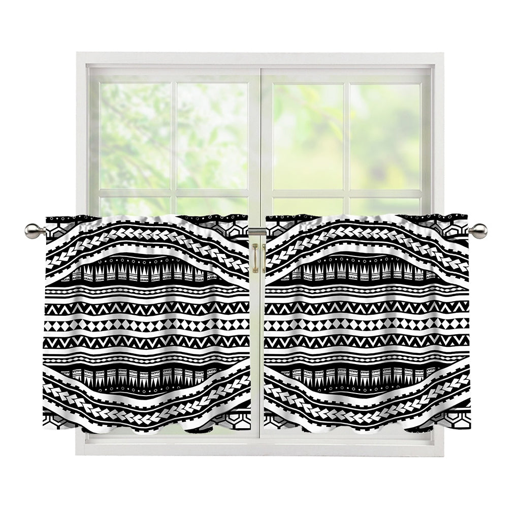 Maori Tattoo Polynesian Tribal Print Tier Curtains