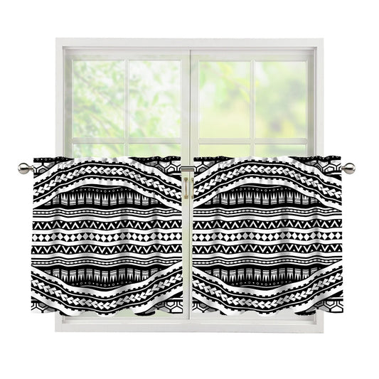 Maori Tattoo Polynesian Tribal Print Tier Curtains