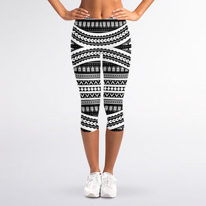 Maori Tattoo Polynesian Tribal Print Women's Capri Leggings