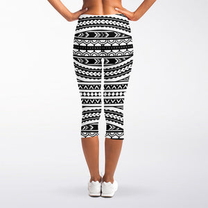 Maori Tattoo Polynesian Tribal Print Women's Capri Leggings