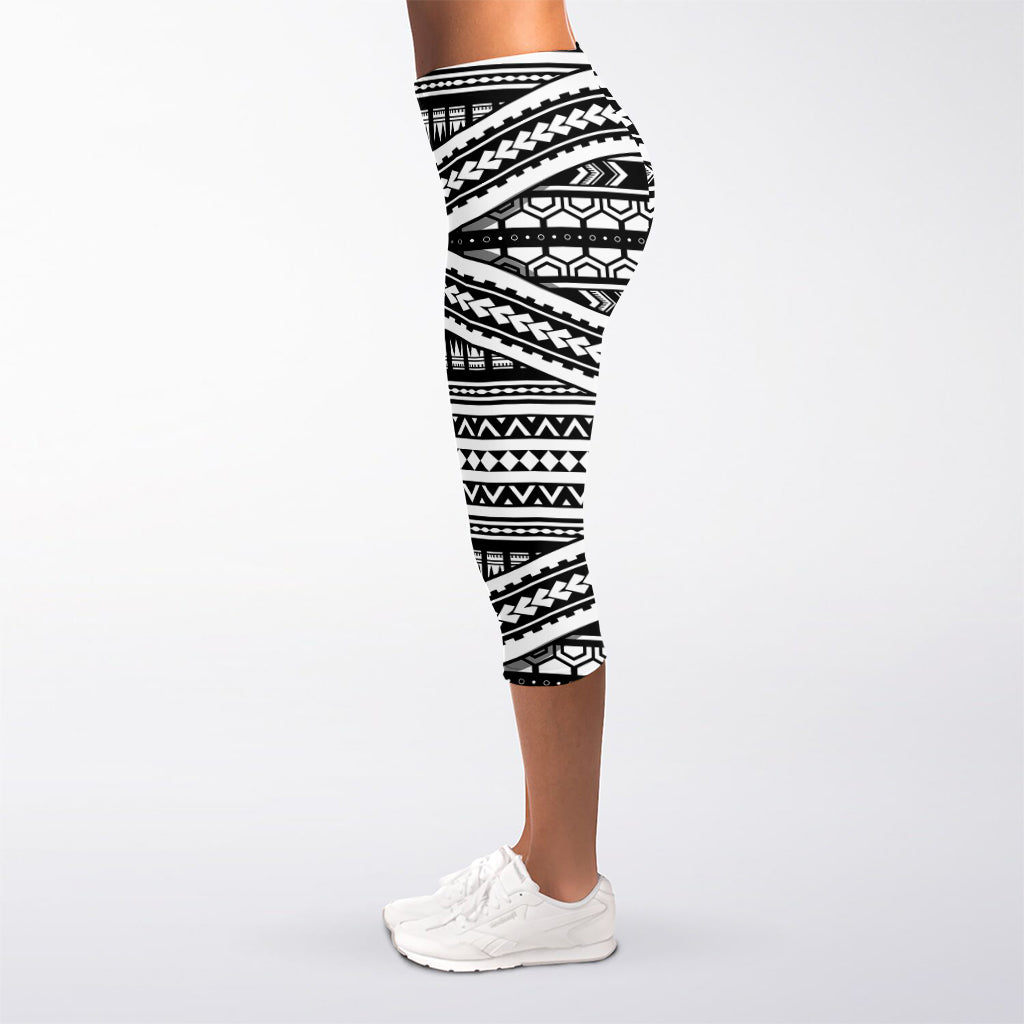 Maori Tattoo Polynesian Tribal Print Women's Capri Leggings