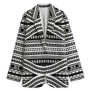 Maori Tattoo Polynesian Tribal Print Women's Cotton Blazer