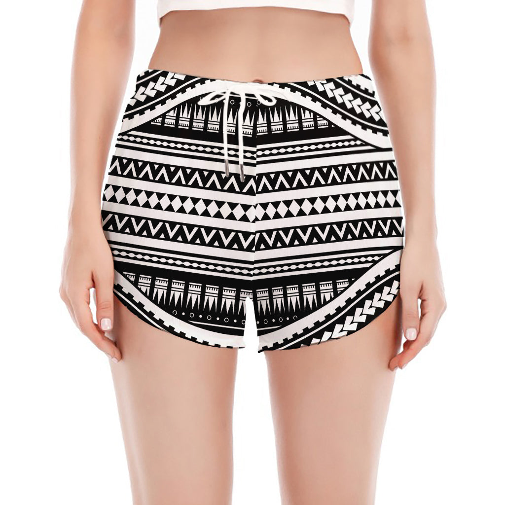 Maori Tattoo Polynesian Tribal Print Women's Split Running Shorts