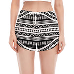 Maori Tattoo Polynesian Tribal Print Women's Split Running Shorts