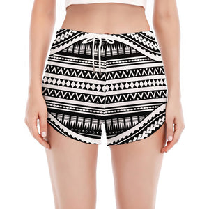 Maori Tattoo Polynesian Tribal Print Women's Split Running Shorts