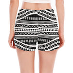 Maori Tattoo Polynesian Tribal Print Women's Split Running Shorts