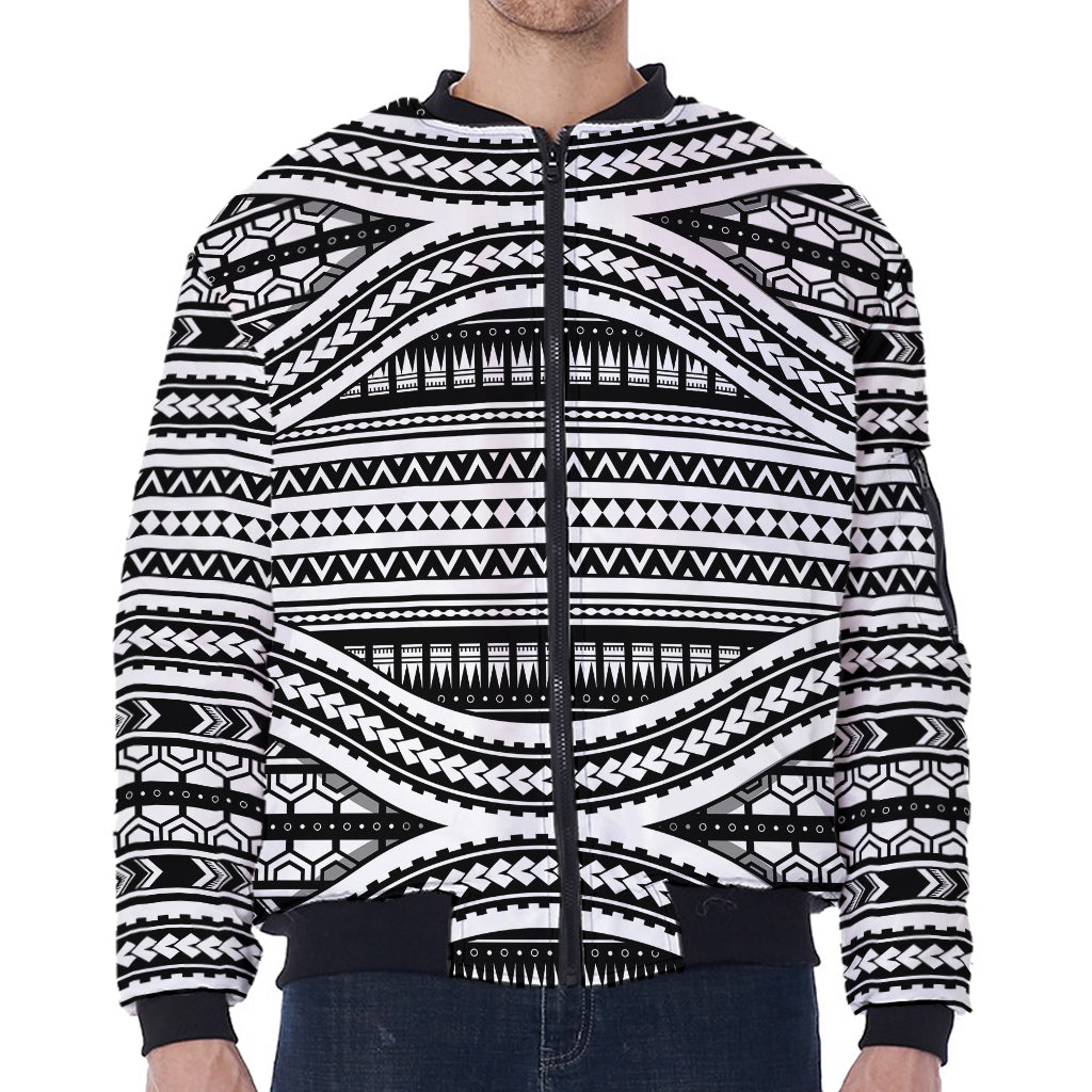 Maori Tattoo Polynesian Tribal Print Zip Sleeve Bomber Jacket