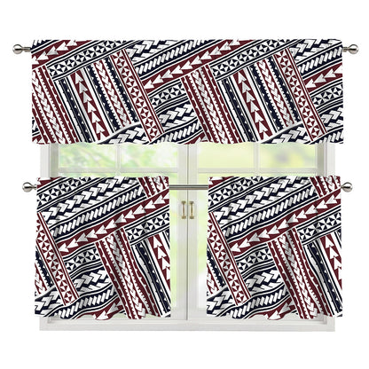 Maori Tribal Pattern Print 3 Piece Kitchen Curtains