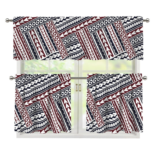 Maori Tribal Pattern Print 3 Piece Kitchen Curtains
