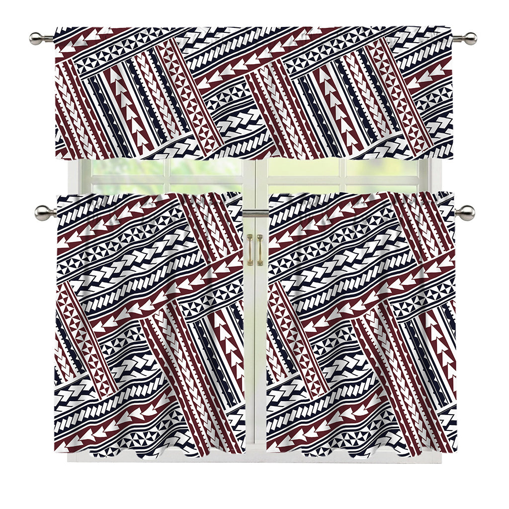 Maori Tribal Pattern Print 3 Piece Kitchen Curtains