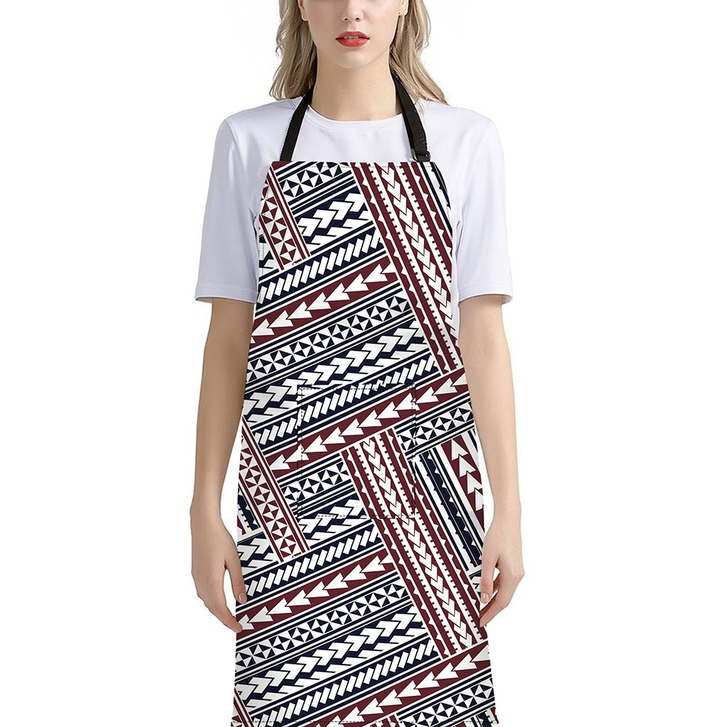 Maori Tribal Pattern Print Bib Apron With Pocket