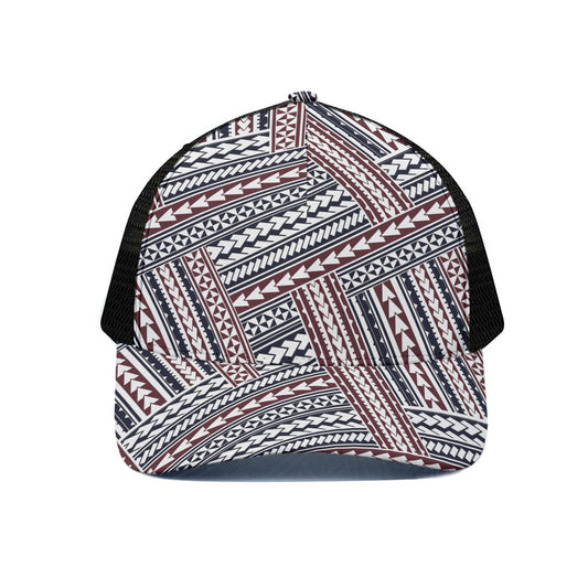 Maori Tribal Pattern Print Black Mesh Trucker Cap