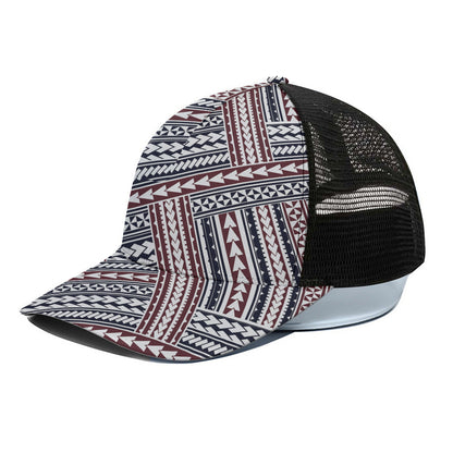 Maori Tribal Pattern Print Black Mesh Trucker Cap