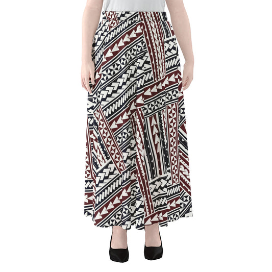 Maori Tribal Pattern Print Chiffon Maxi Skirt