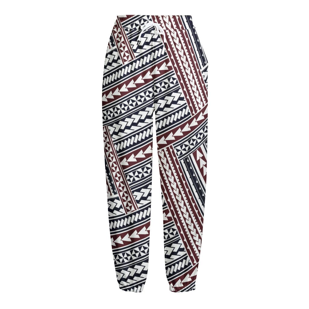 Maori Tribal Pattern Print Fleece Lined Knit Pants